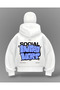 White Social Vert Printed Balaclava Oversize Sweatshirt Cardigan