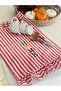 Red Striped Linen Embroidered Ruffle Detailed Kitchen Towel - 2