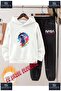 Children's Unisex Printed Hooded Tracksuit Set with a Colorful Pattern of an Astronaut and a Circle