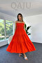 Women's Adjustable Strap Cotton Fabric Gipeli Long Dress