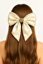Stone Detailed Cream Satin Bow Hair Clip - 6