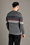 Men's Anthracite Striped Ribbed O-Neck Knitwear - 5