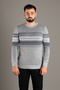 Men's Gray Striped Ribbed O-Neck Knitwear - 4