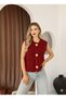 Crew Neck Soft Textured Pocket Buttoned Knitwear Vest