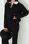 Basic Polo Neck Half Placket Buttoned Knitwear Bottom-Top Set Aw25Au0013 - 3