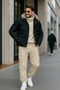 Men's Wide Leg Cargo Pocket Cream Baggy Trousers - 6