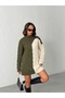 Women's Hair Braided High Neck Two-Tone Knitted Tunic