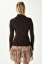 Women's Feel Lux Touch Stand Collar Brown Long Sleeve Soft Blouse - 5