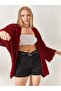 Women's Burgundy Rice Patterned Cardigan Bat Sleeves - 2