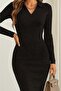 Women's Black Knitwear Long Dress - 2