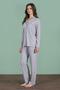 Women's Grey Color Front Buttoned Long Sleeve Shirt Collar Pajama Set C1T4N91 - 3