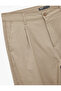 Buttoned Cotton-Linen Blend Pleated Fabric Trousers with Pocket Detail - 5
