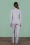 Women's Grey Half Button Long Sleeve Round Neck Pajama Set C2T4N91 - 6