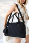 Women's Black Quilted Patterned Padded Fabric Large Mini Wallet-Detail Shoulder and Hand Bag - 2