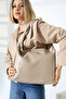 Beige Women's Bag Large Size Zippered Shoulder and Hand Bag - 4