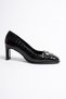 Vionna Women's Black Patent Leather Crocodile Heeled Shoes with Gold Accessories (6.5 cm) - 2