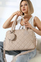Beige Women's Bag Quilted Patterned Puff Fabric Large Size Mini Wallet Detailed Shoulder and Hand Bag - 2