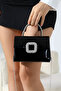 Black Patent Leather Women's Small Evening Bag with Chain Strap and Silver Accessory Detail Shoulder and Hand Bag - 2