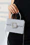 Silver Glitter Women's Small Evening Bag with Chain Strap, Silver Accessory Detail Shoulder and Hand Bag - 5