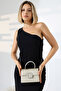 Gold Glitter Women's Small Evening Bag with Chain Strap and Silver Accessory Detail Shoulder and Hand Bag - 2