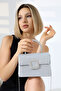 Silver Glitter Women's Small Evening Bag with Chain Strap, Silver Accessory Detail Shoulder and Hand Bag