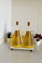 2-Piece Glazzy Striped Design Oil Bottle & Sauce Bowl with Marble Stand 750 ml - 2