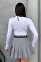 Women's Black and White Finger Detail Turtleneck Bodysuit 2-Piece Set - 8