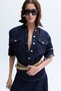 Women's Dark Indigo Jean Shirt with Stitching Detail and Pockets