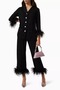 Party Viskon Pajama Set Two Piece with Feather Detail, Black - 2
