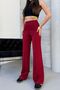 Women's Burgundy Modal Fabric Wide Leg High Waist Beltless Trousers - 5