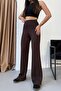 Women's Brown Modal Fabric Loose Leg High Waist Beltless Trousers - 7