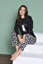 Women's Black Cat Printed Long Sleeve Round Neck Pajama Set C7T2N91 - 6