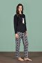 Women's Black Cat Printed Long Sleeve Round Neck Pajama Set C7T2N91 - 2