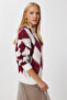 Baklava Pattern Oversized Knit Sweater LMT0043 Ecru Burgundy - 3