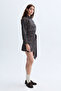 Women's Black Striped Shirt Collar Wrap Mini Dress - 3