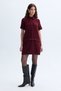 Women's Burgundy Pocket Detailed Tweed Mini Dress