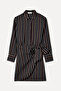 Women's Black Striped Shirt Collar Wrap Mini Dress - 5