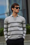 Men's Polo Neck Striped Half Zip Knit Sweater - 5