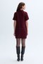 Women's Burgundy Pocket Detailed Tweed Mini Dress - 2