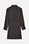 Women's Black Striped Shirt Collar Wrap Mini Dress - 6