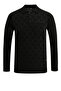 Men's Plus Size Polo Neck Black Sweater with Pockets, Crinkled Steel Knit, Classic Fit - 5215Fb