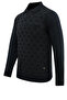 Men's Plus Size Polo Neck Navy Blue Sweater with Pockets, Crinkled Steel Knit, Classic Fit - 5215Fb - 3