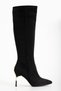 Women's Black Suede Pointed Toe Thin Heeled Boots - 2
