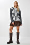 Patterned Soft Textured Knitwear Cardigan Lbp0030 Anthracite Gray
