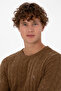 Men's Slim Fit Crew Neck Patterned Khaki Melange Sweater 50307836-Vr125 - 2