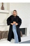 Women's Black Premium Long Cashmere Coat with Shoulder Epaulettes - 2