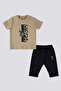 Baby Boy Crew Neck Pigment Printed Summer Regular Fit Khaki Baby Set Usb1833-B-V1