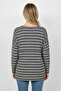 Striped Low Sleeve Women's Blouse - Cream-Dark Blue Striped - 4