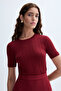 Women's Burgundy Crew Neck Oversize Short Sleeve Knitwear Sweater