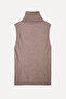 Women's Beige Color Turtleneck Fitted Sleeveless Sweater - 2